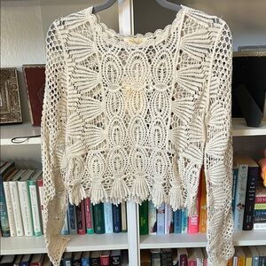 Elegant Crochet Lace Sweater in Cream